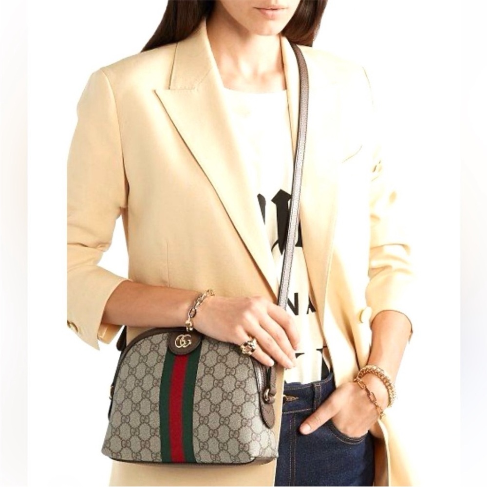 Authentic Gucci Ophedia dome crossbody bag brown monogram supreme canvas